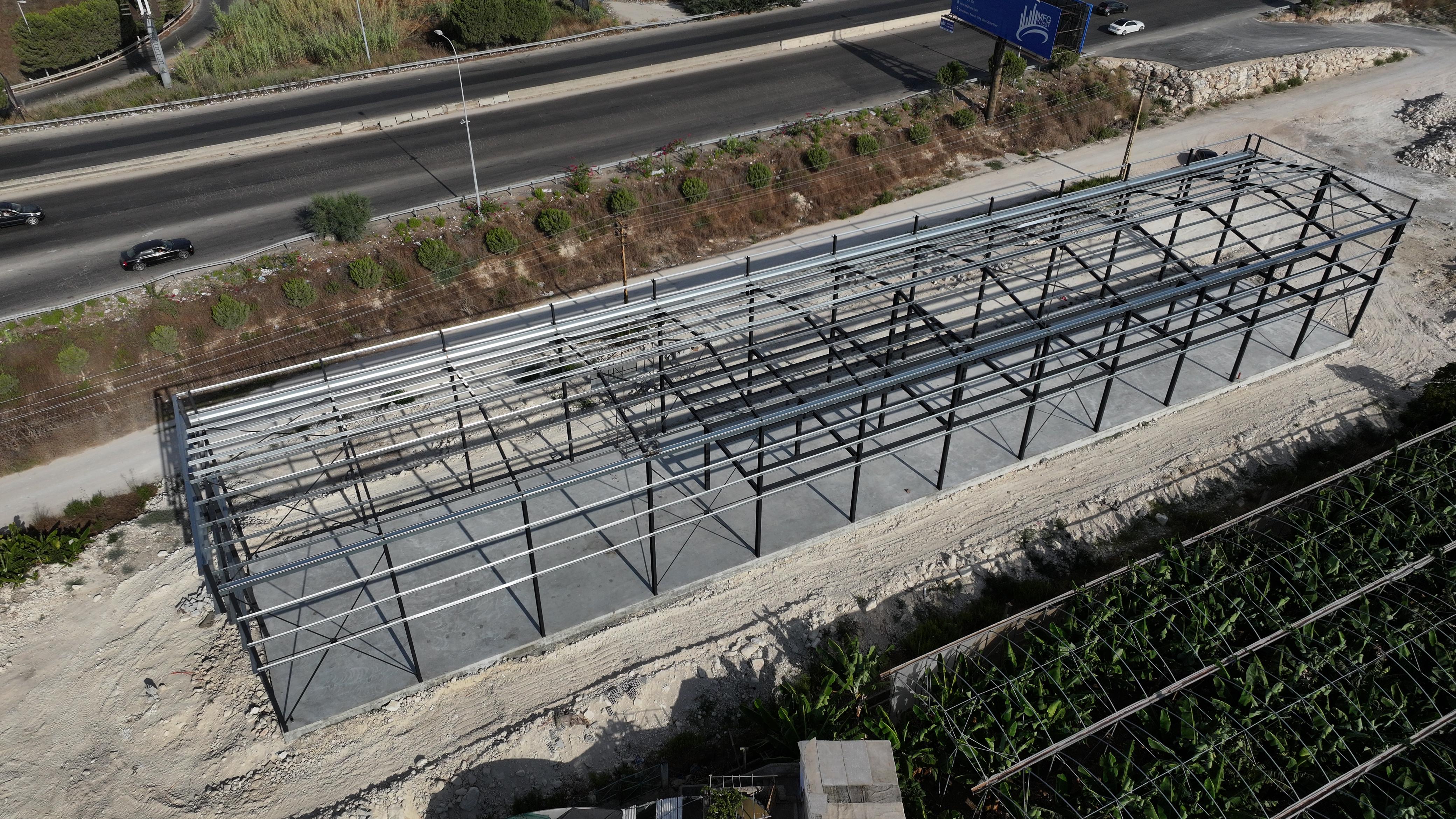 Structural steel frame under erection